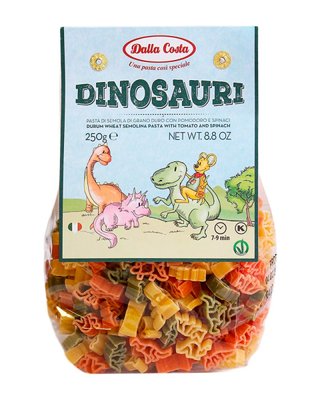 Макарони DALLA COSTA Dinosauri Динозаври з томатом та шпинатом, 250 г 004707 фото