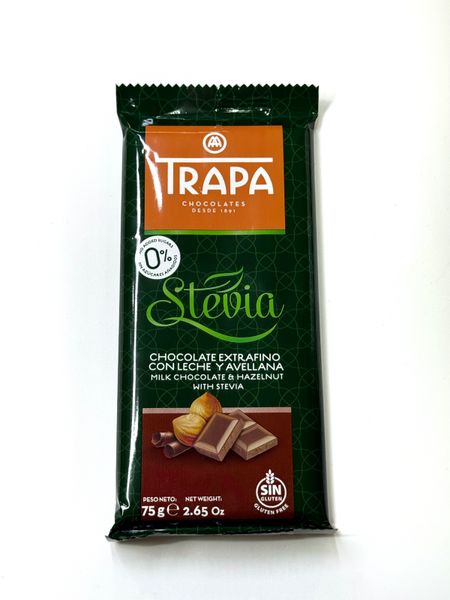 Шоколад TRAPA STEVIA молочний з фундуком (75г) copy_749 фото