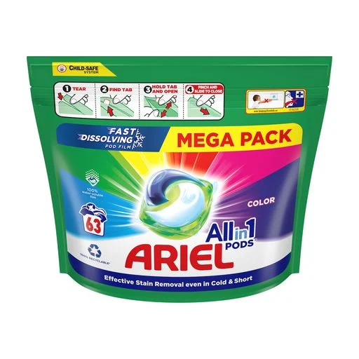 Капсулы цветные Ariel All in 1 Pods MEGA PACK Color 63 шт 727541 фото